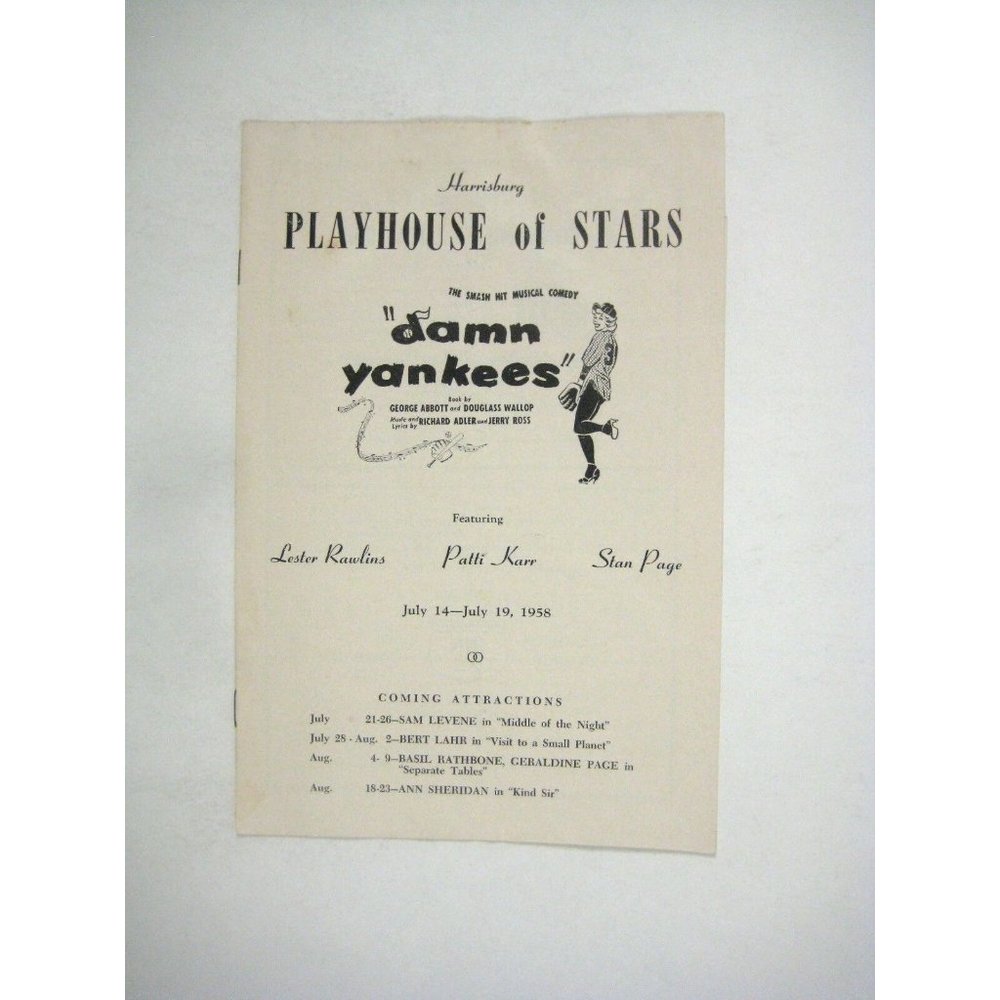 Damn Yankees Lester Rawlins Patty Karr Stan Page Playhouse Stars 1958 Flyer